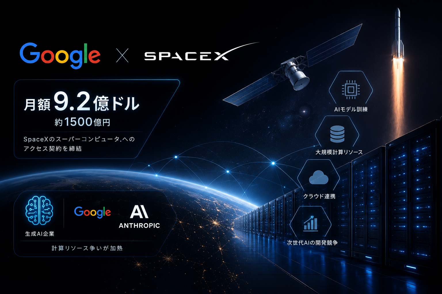 GoogleがSpaceXに月1500億円:AI時代の計算力争奪戦が激化
