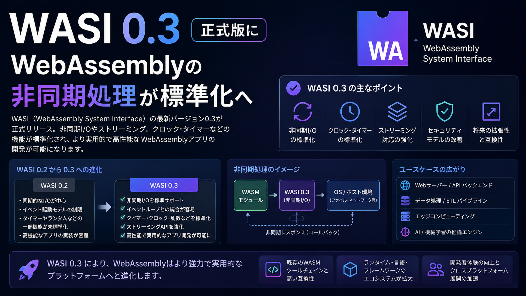 WASI 0.3が正式版に、WebAssemblyの非同期処理が標準化へ
